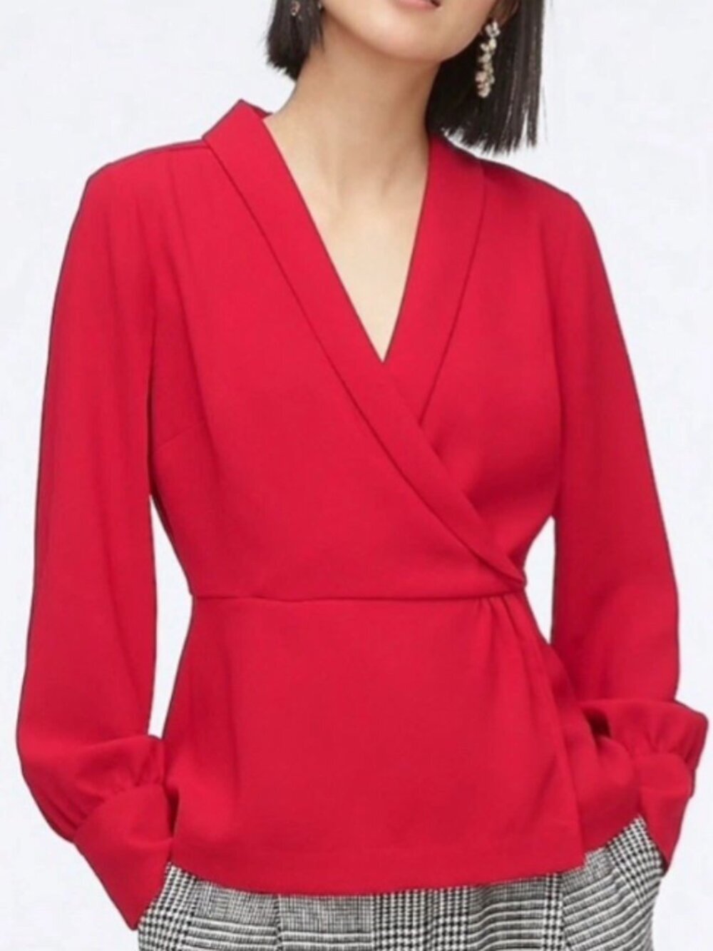 J Crew Drapey Shawl 365 Crepe Faux Wrap Top Office Chic Minimalist Red - 2